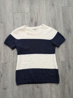 GAP Striped Short Sleeve Knit Top - Navy & Cream